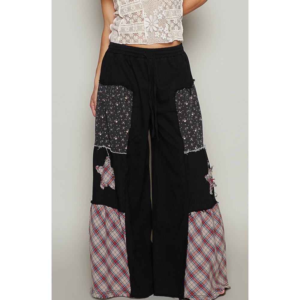 New!!! POL bohemian patchwork wide-leg pant medium
